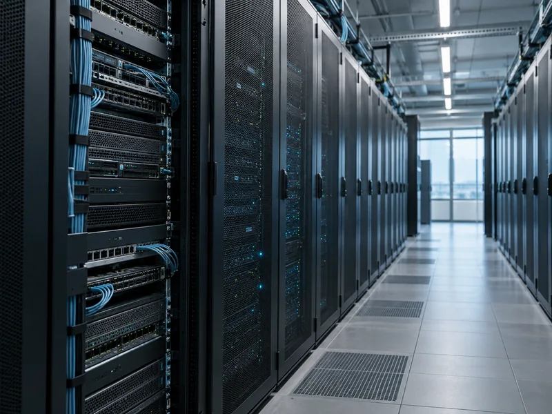Server racks with neatly arranged network cables in a modern data centre
